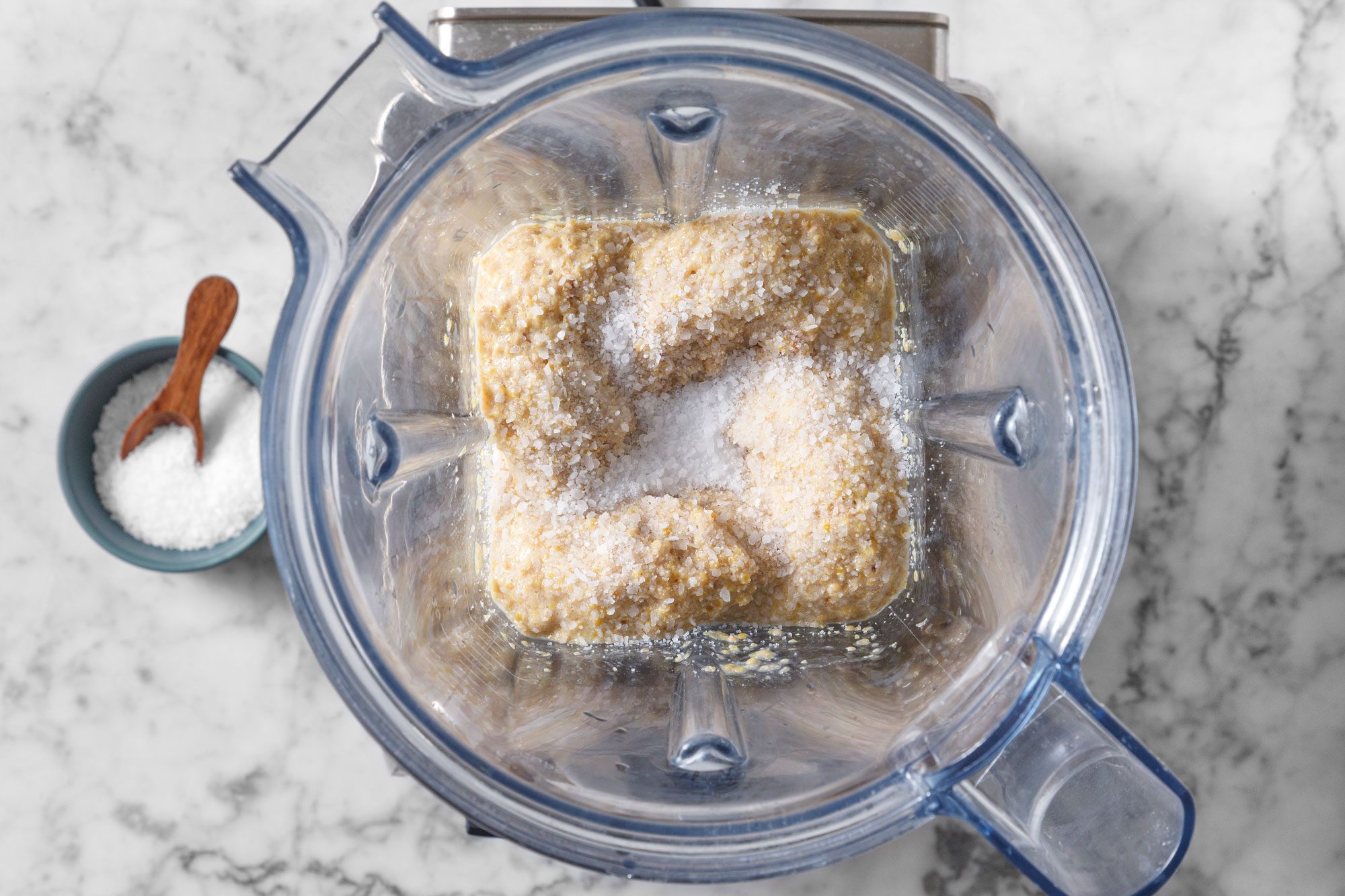 Add salt; continue blending until very smooth.