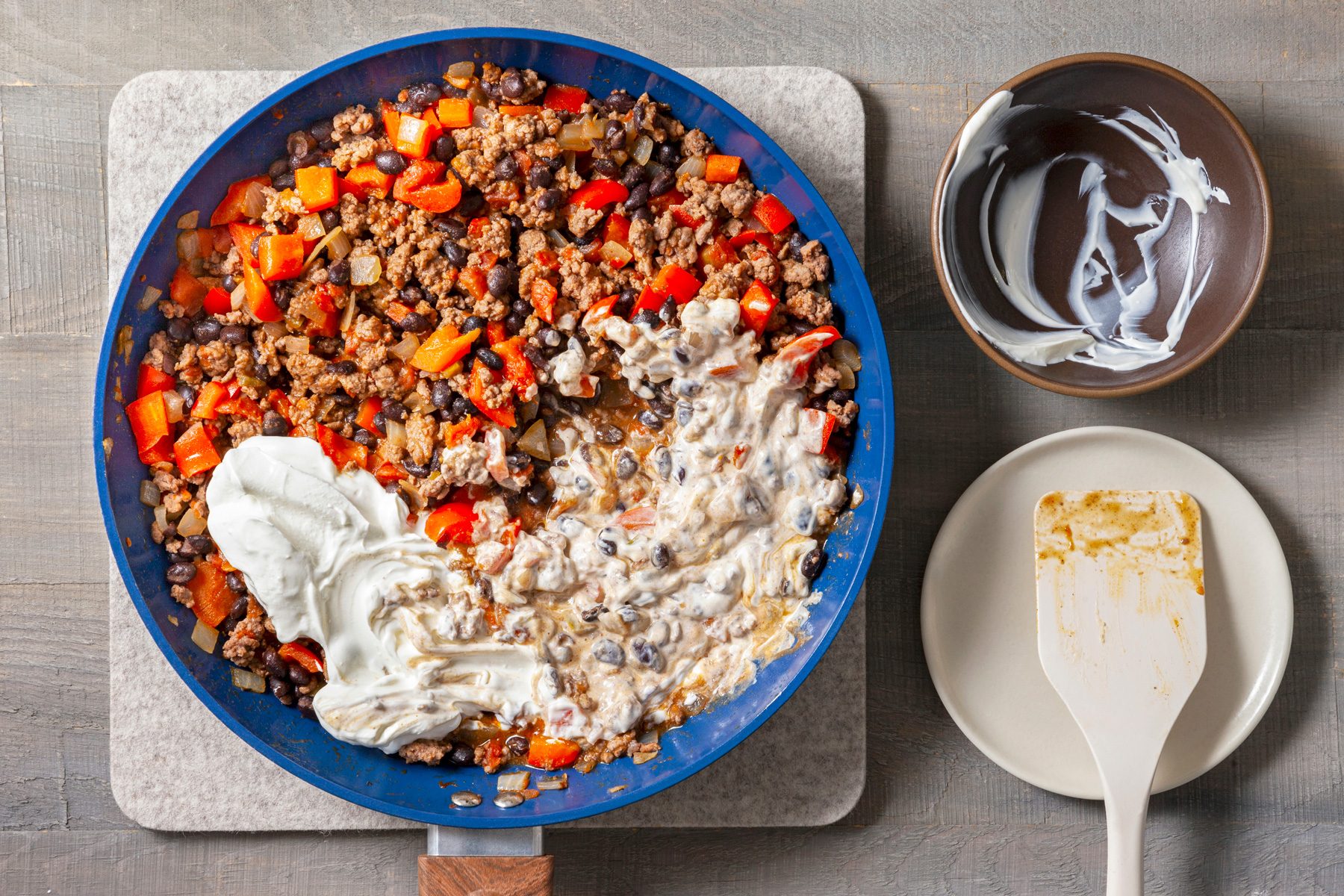 Remove from heat and stir in sour cream until well combined.