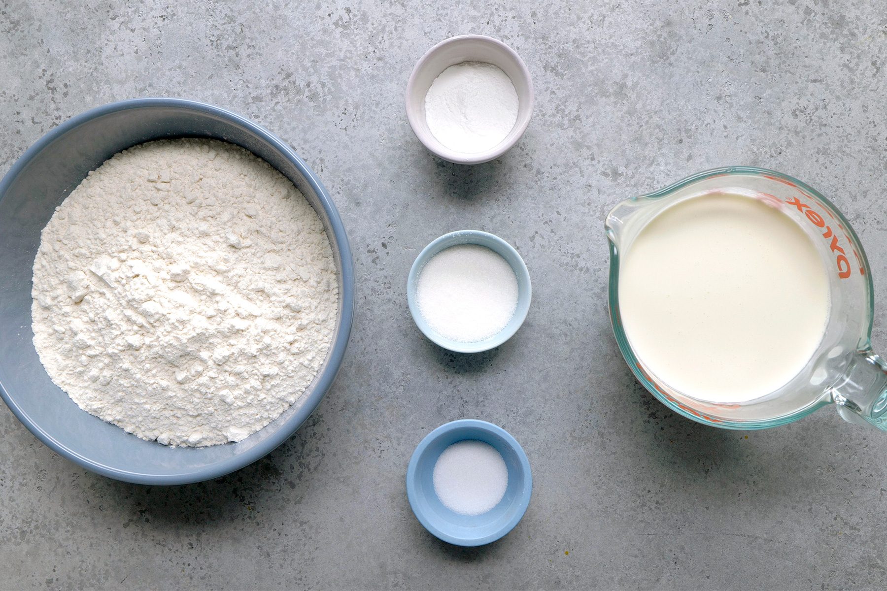 Overhead shot of all ingredients; grey surface;