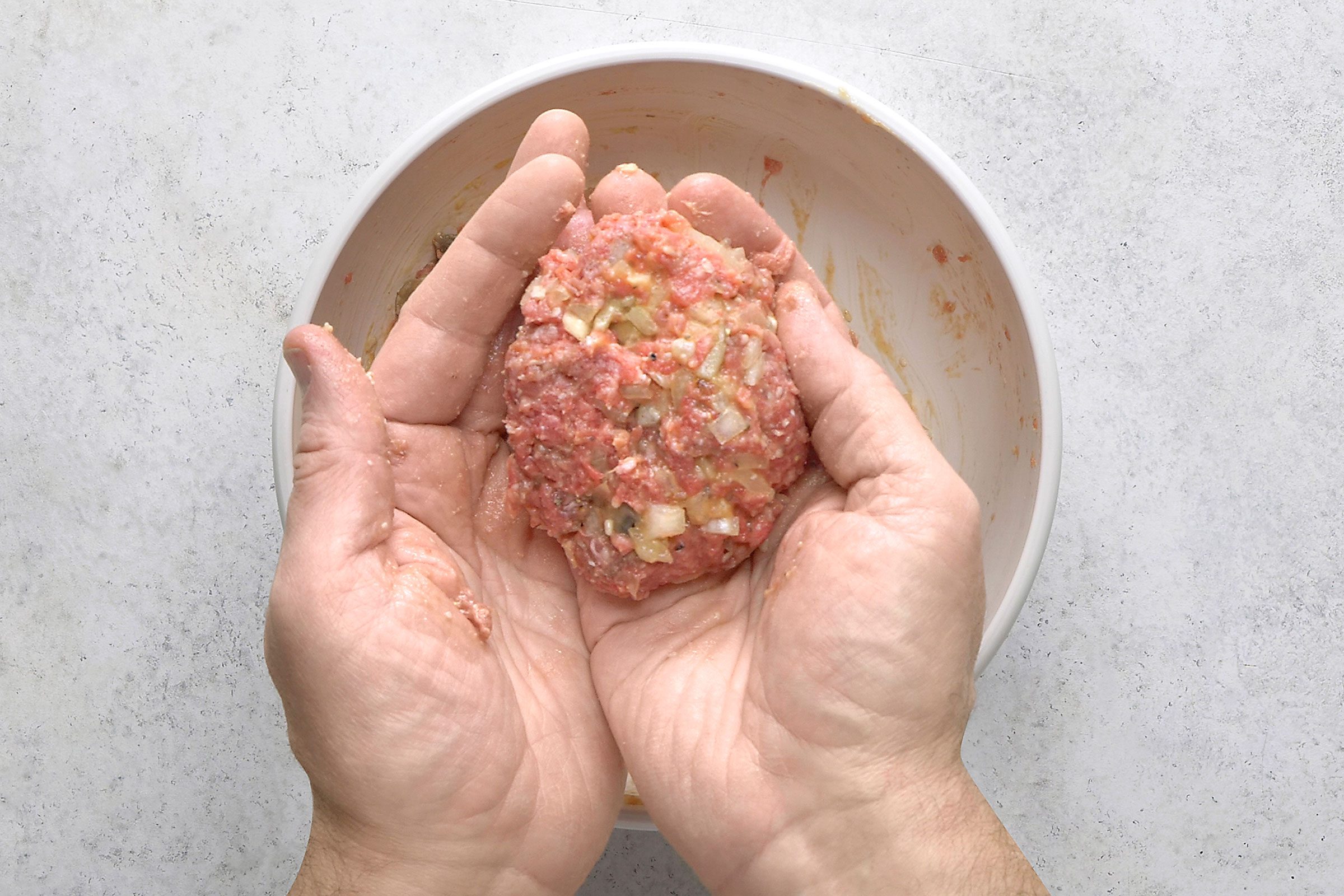 Beef and egg mixture shaped into loaves