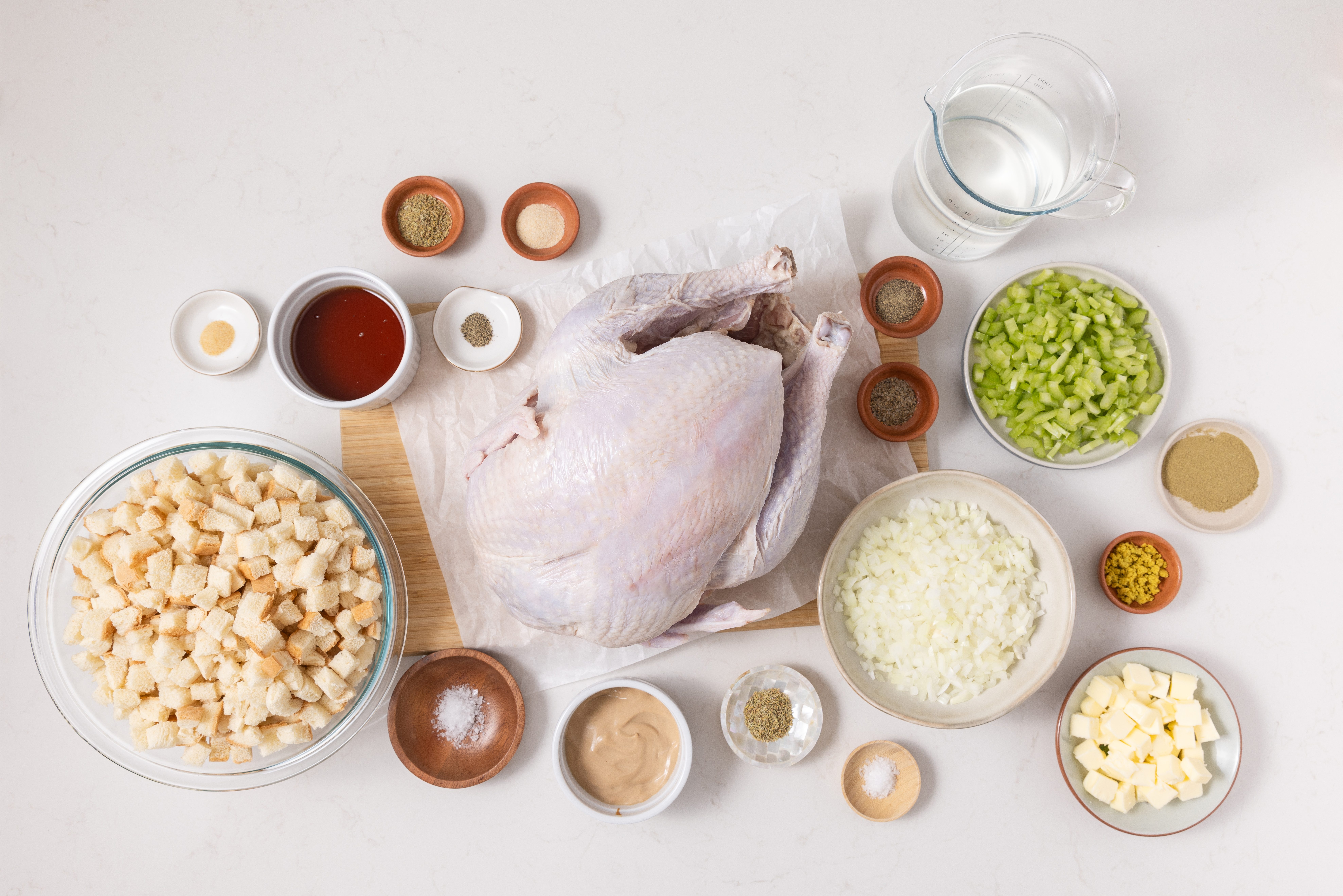 Ingredients for honey glazed turkey on kitchen counter.