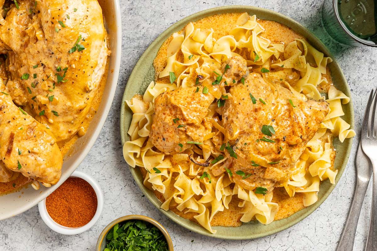 Taste of Home Hungarian Chicken Paprikash photo of the finished recipe.