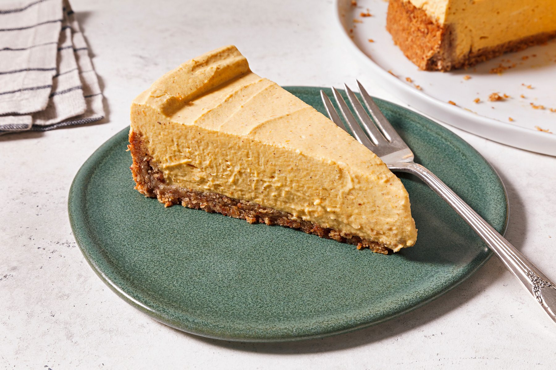 3/4th shot of keto pumpkin cheesecake slice.