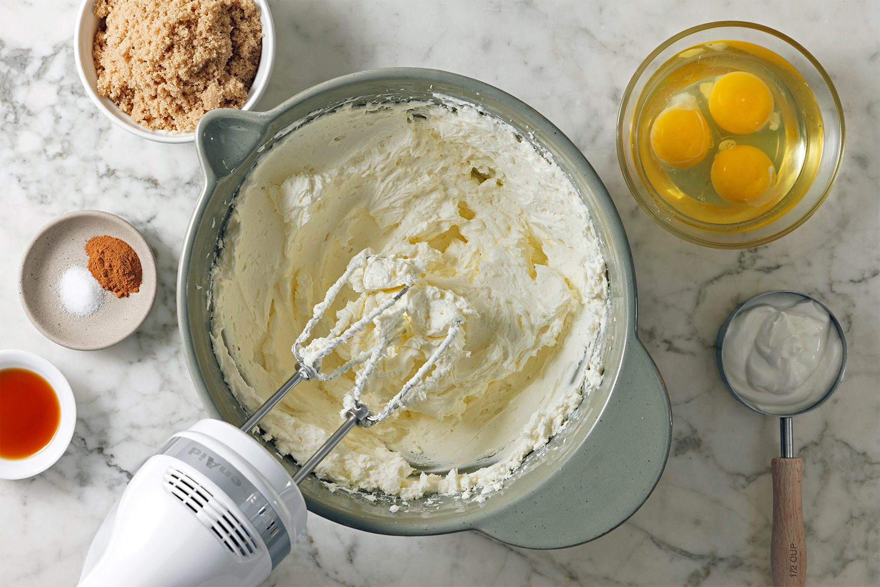 In a large bowl, beat cream cheese