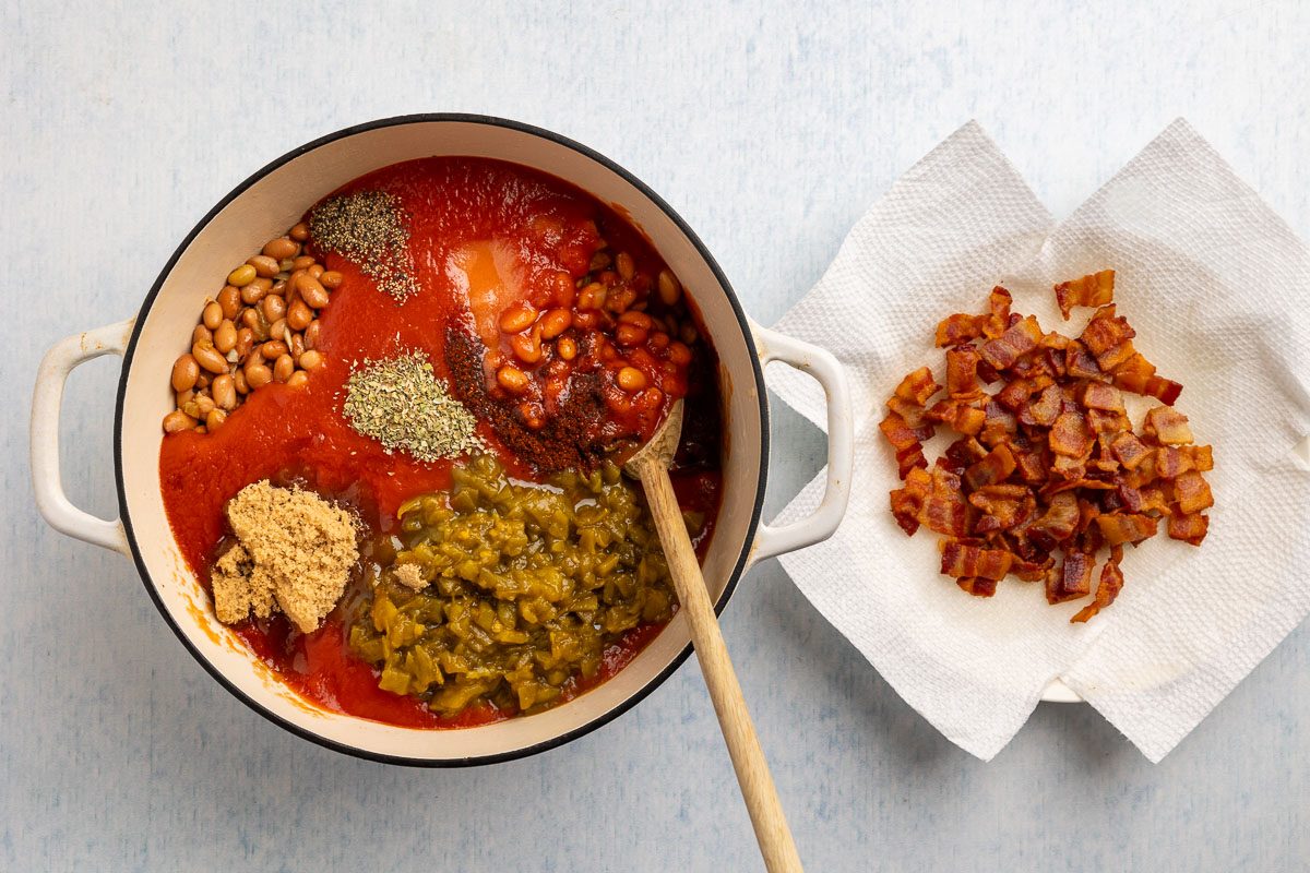 Taste of Home Pinto Bean Recipe photo of combining ingredients.