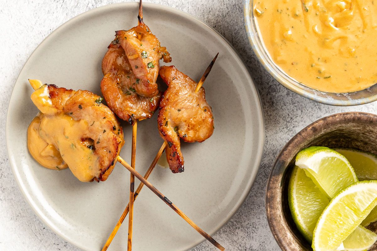 Taste of Home Pork Satay recipe photo of the finished recipe served on plates.