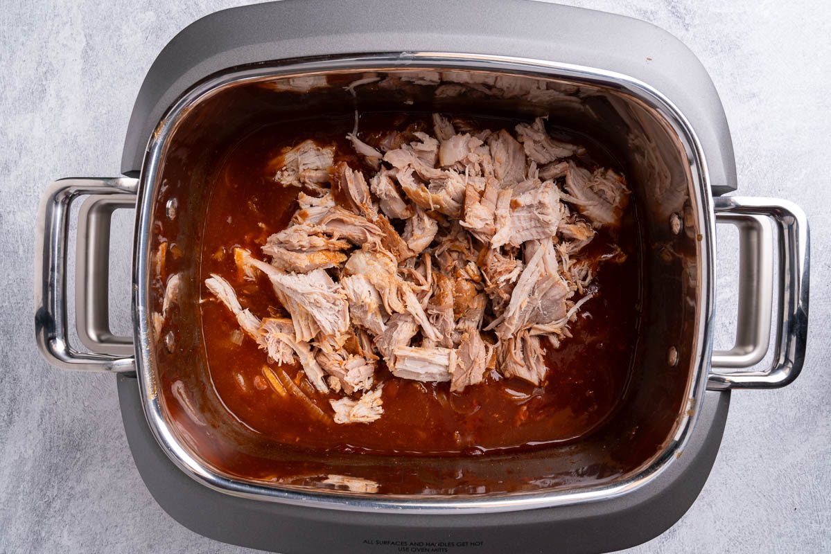 Taste of Home Pork and Beans recipe photo of the shredded pork.