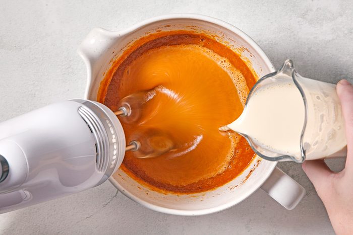 Beat in evaporated milk until smooth.