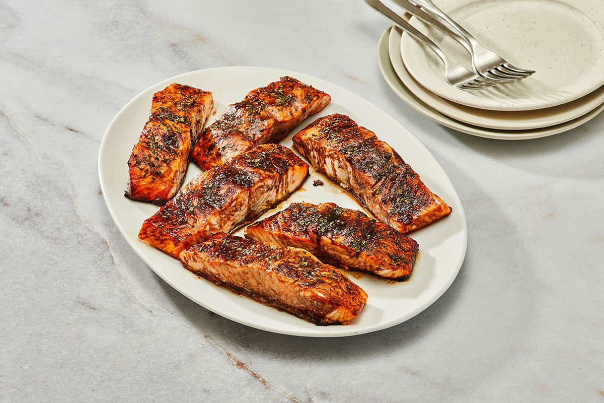 Salmon fillets on a serving plate