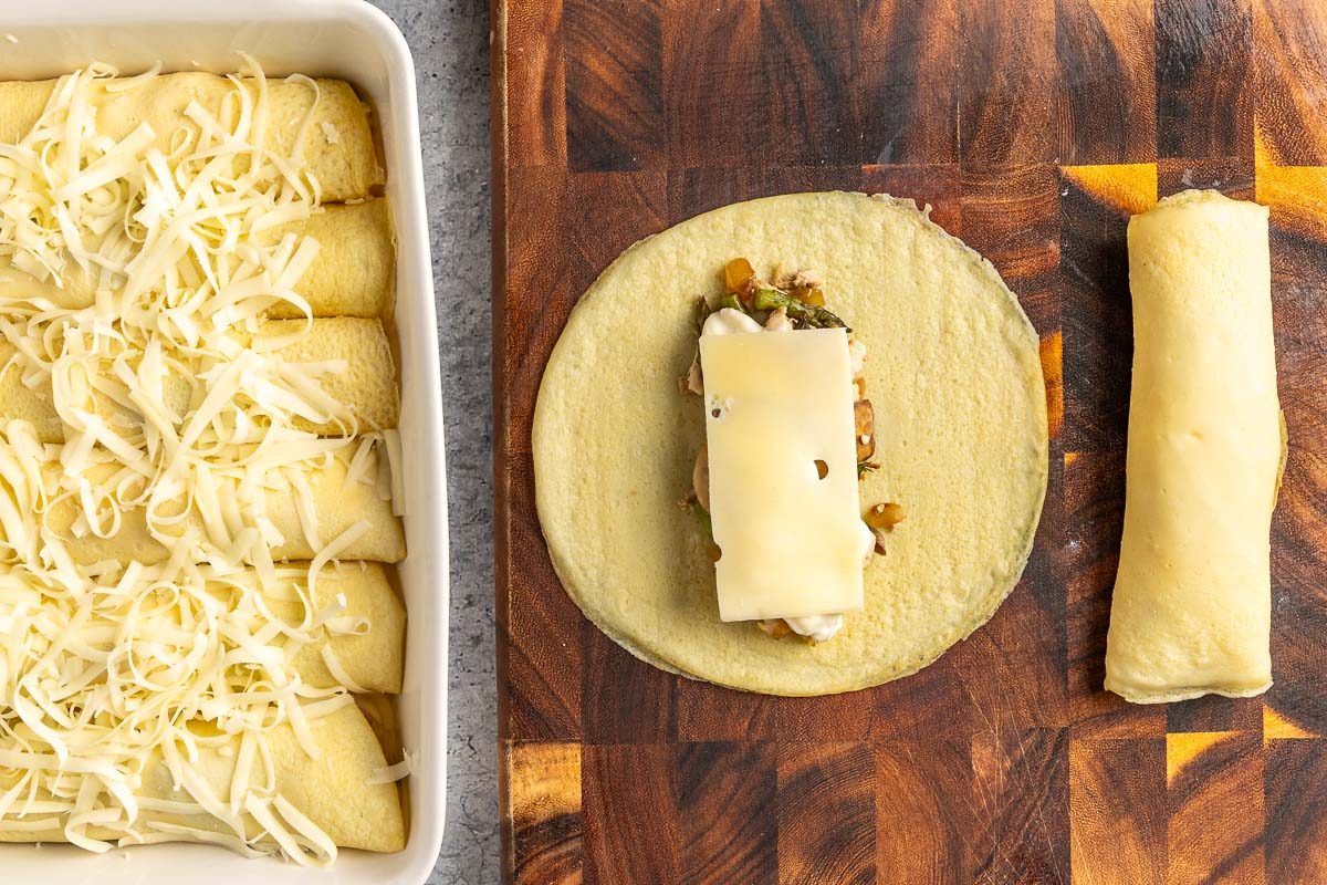 Taste of Home Savory Crepes photo of assembling the crepes.