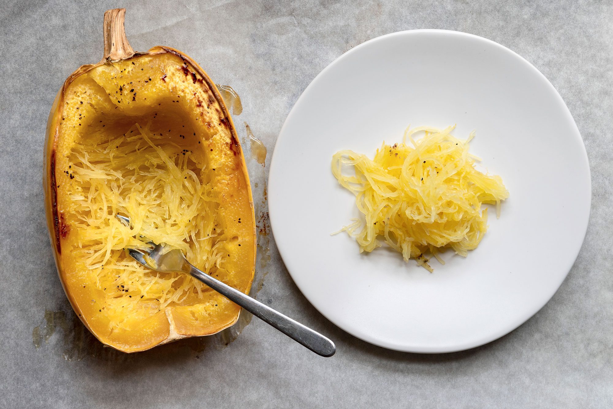 Scrape out the noodles and move them to large plate or bowl