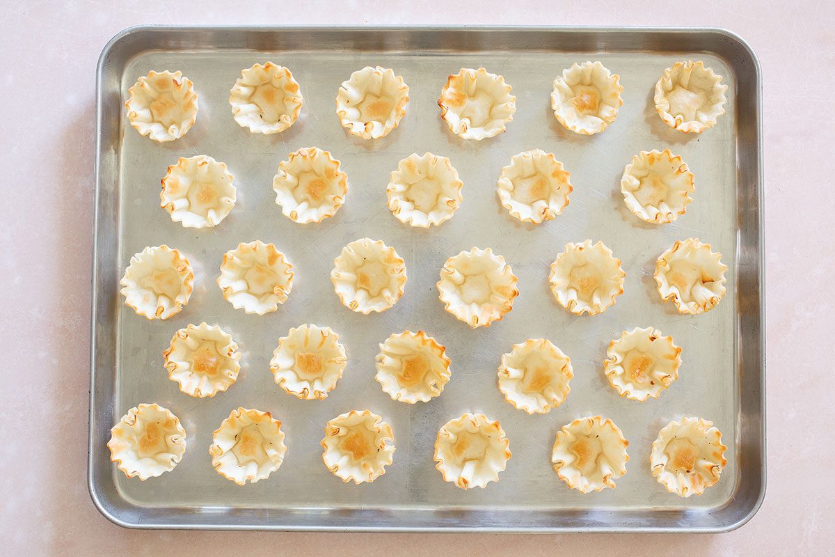 Phyllo shells on baking sheet