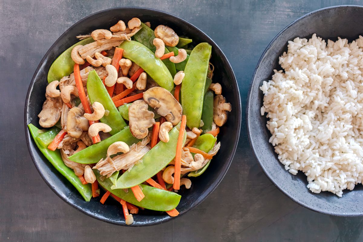 Food Photography Of Turkey Stir Fry With Carrots, Mushrooms And Snow Peas By Jackie Alpers For Taste Of Home.