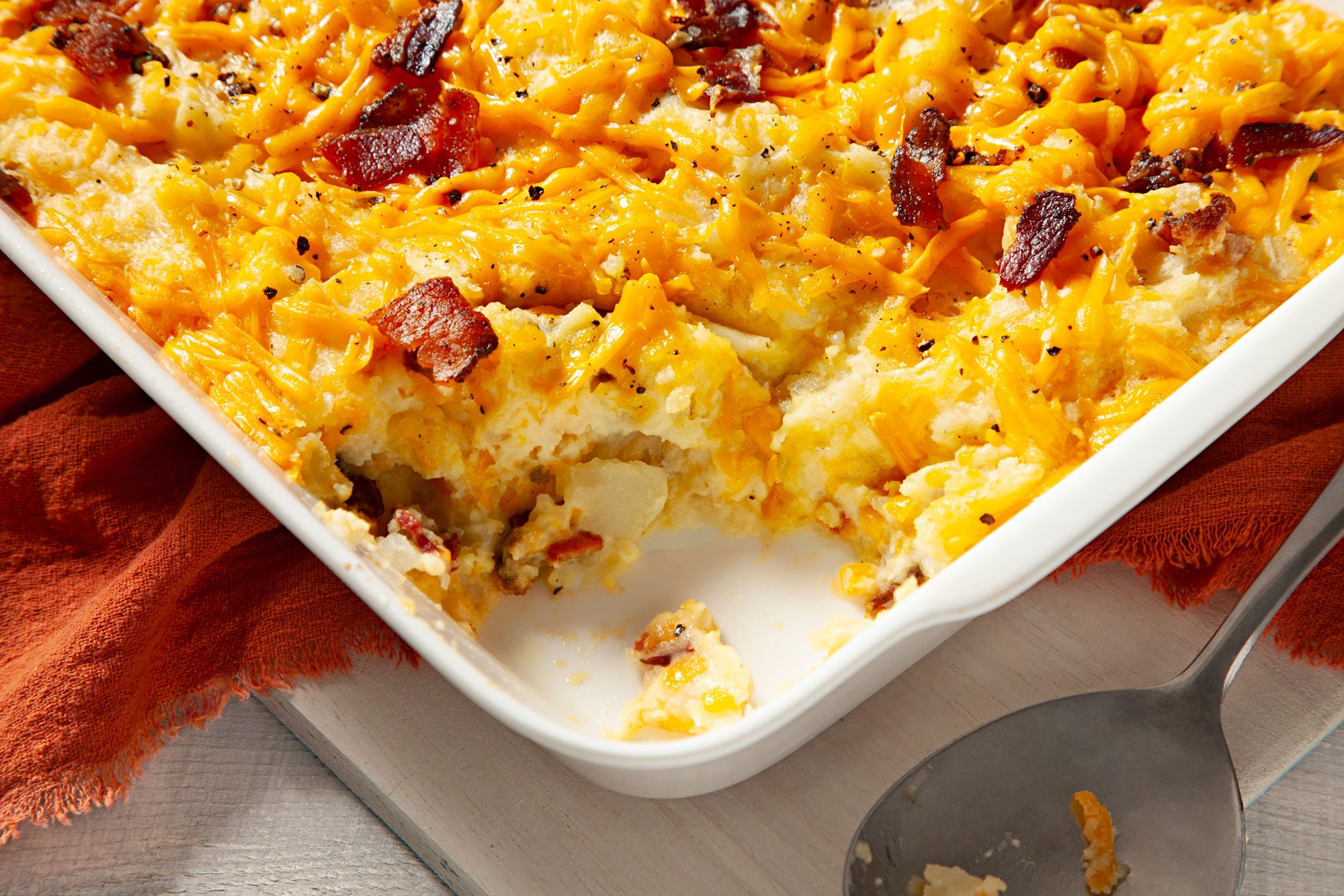 close shot of double baked mashed potatoes