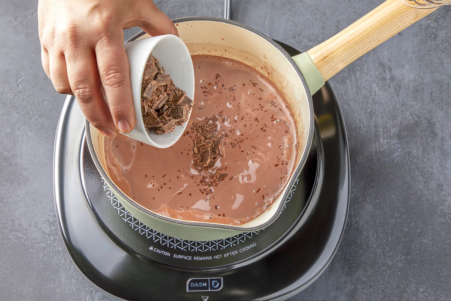 Add chocolate, stir until melted,