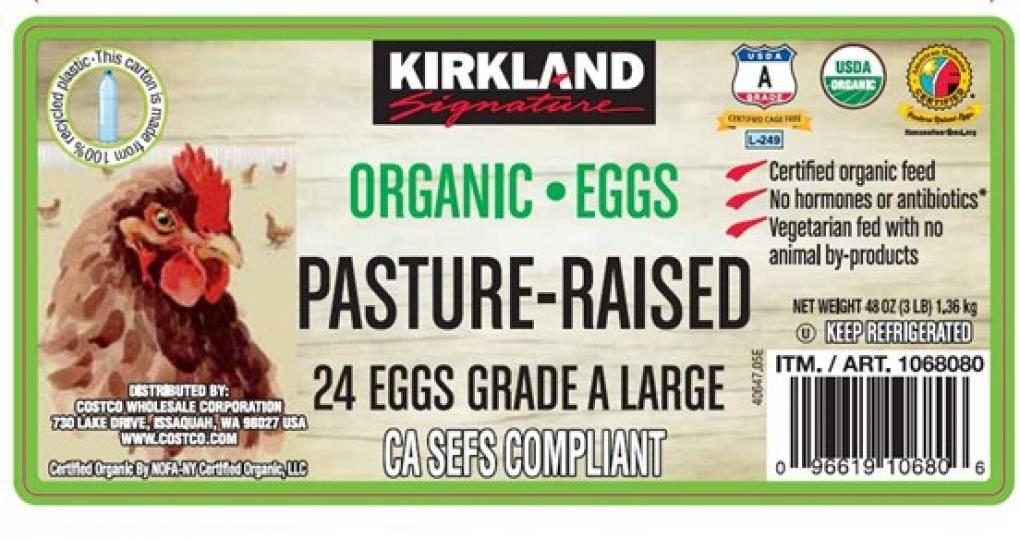 label of Kirkland Eggs Recall