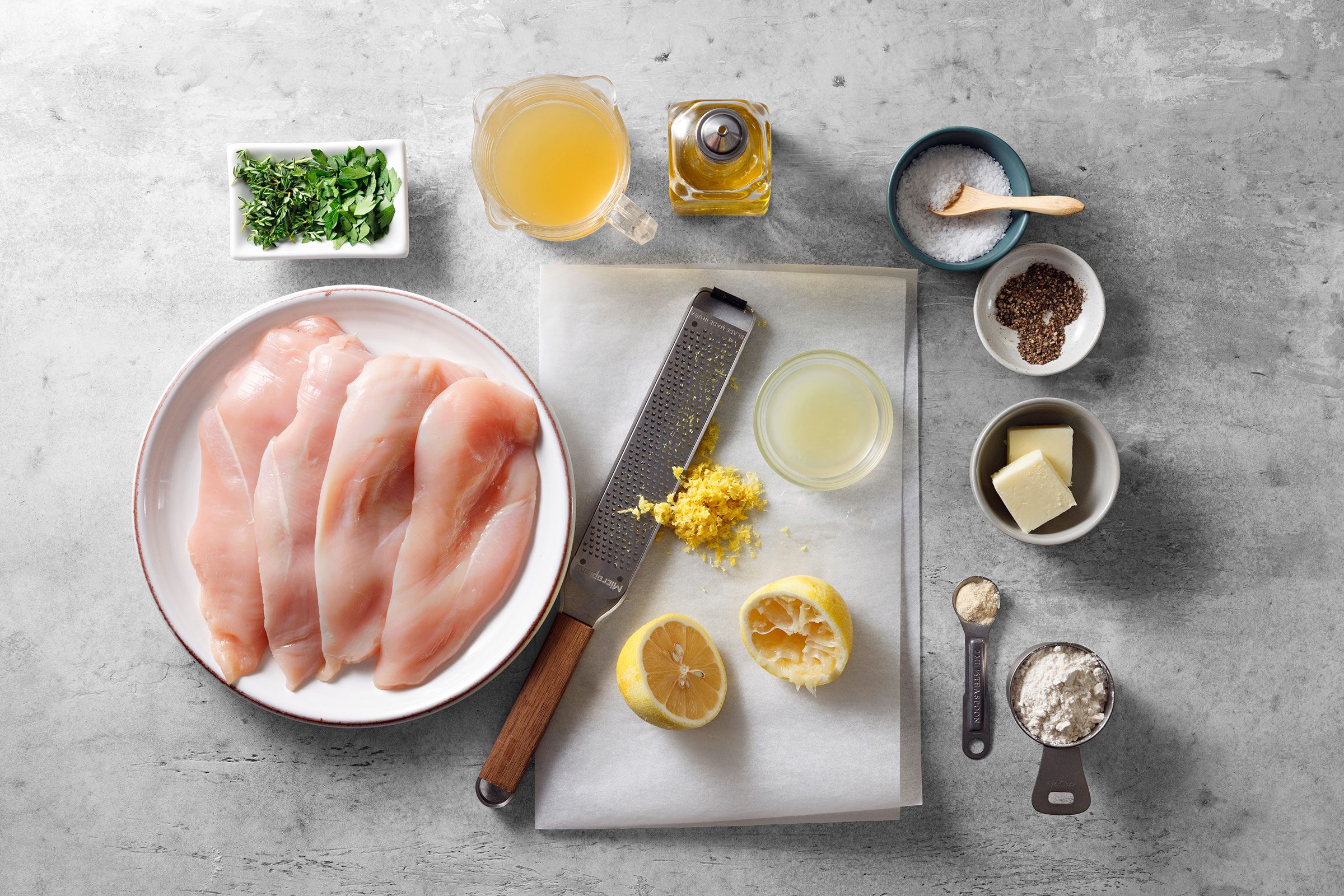 Ingredients for Lemon Chicken on kitchen counter