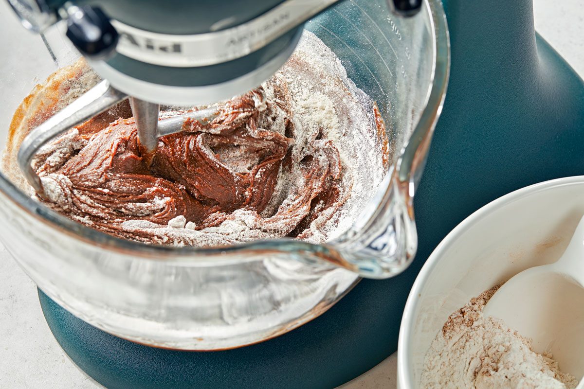 gradually mix in dry ingredients; with bowl off to the side