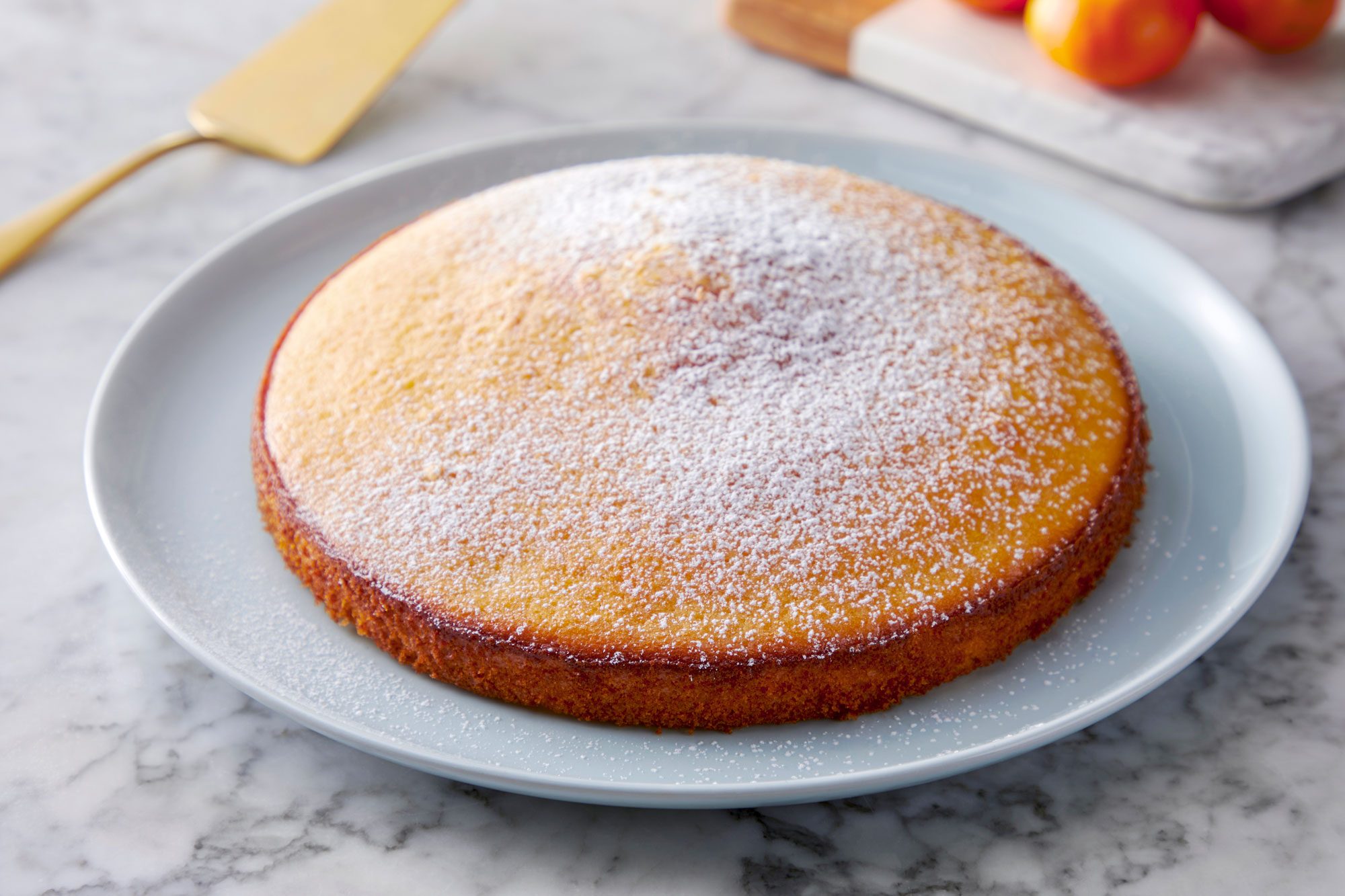 Sugar sprinkled on Orange Olive Oil Cake