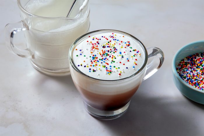 3/4th shot of sugar cookie latte topped with sprinkles