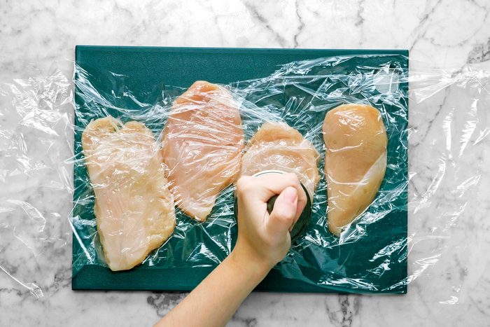 Pound chicken breasts with a meat mallet to 1/2-inch thickness
