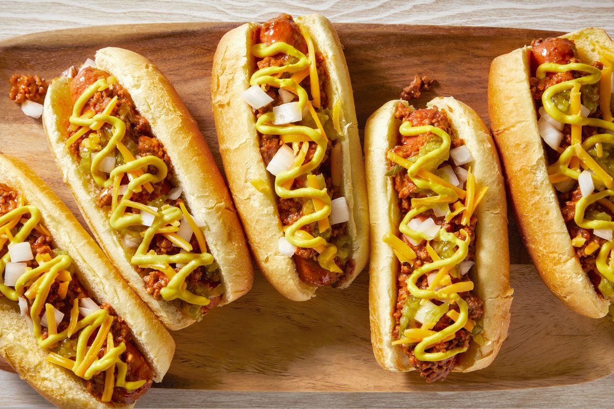 overhead shot of Chili Coney Dogs