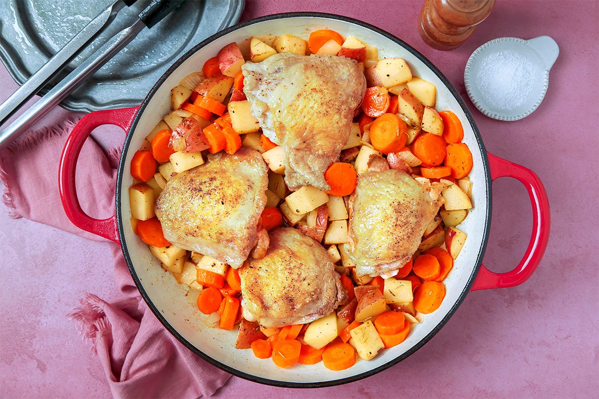 Add Browned chicken in vegetables