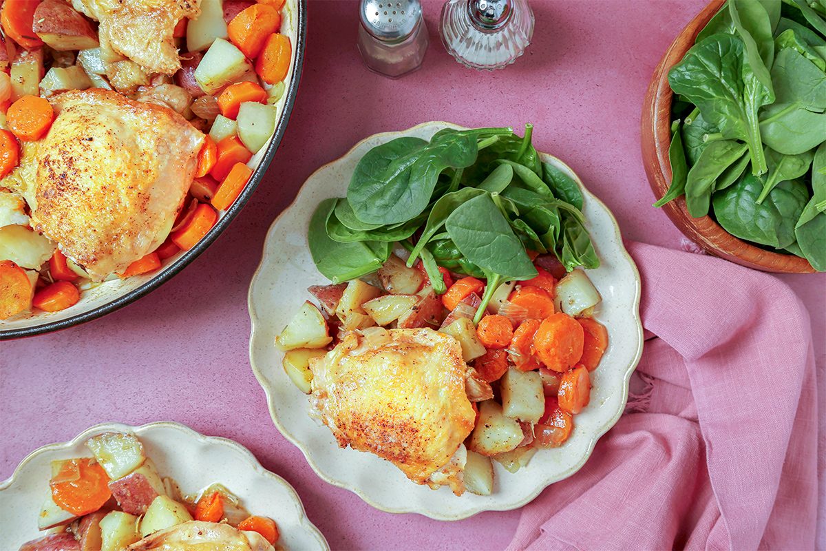 Dutch Oven Chicken Thighs is ready and served in a plate