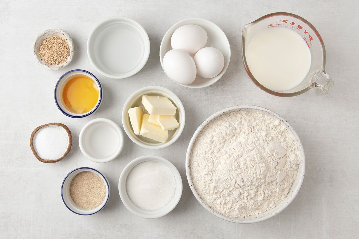overhead shot of ingredients for Egg Bread
