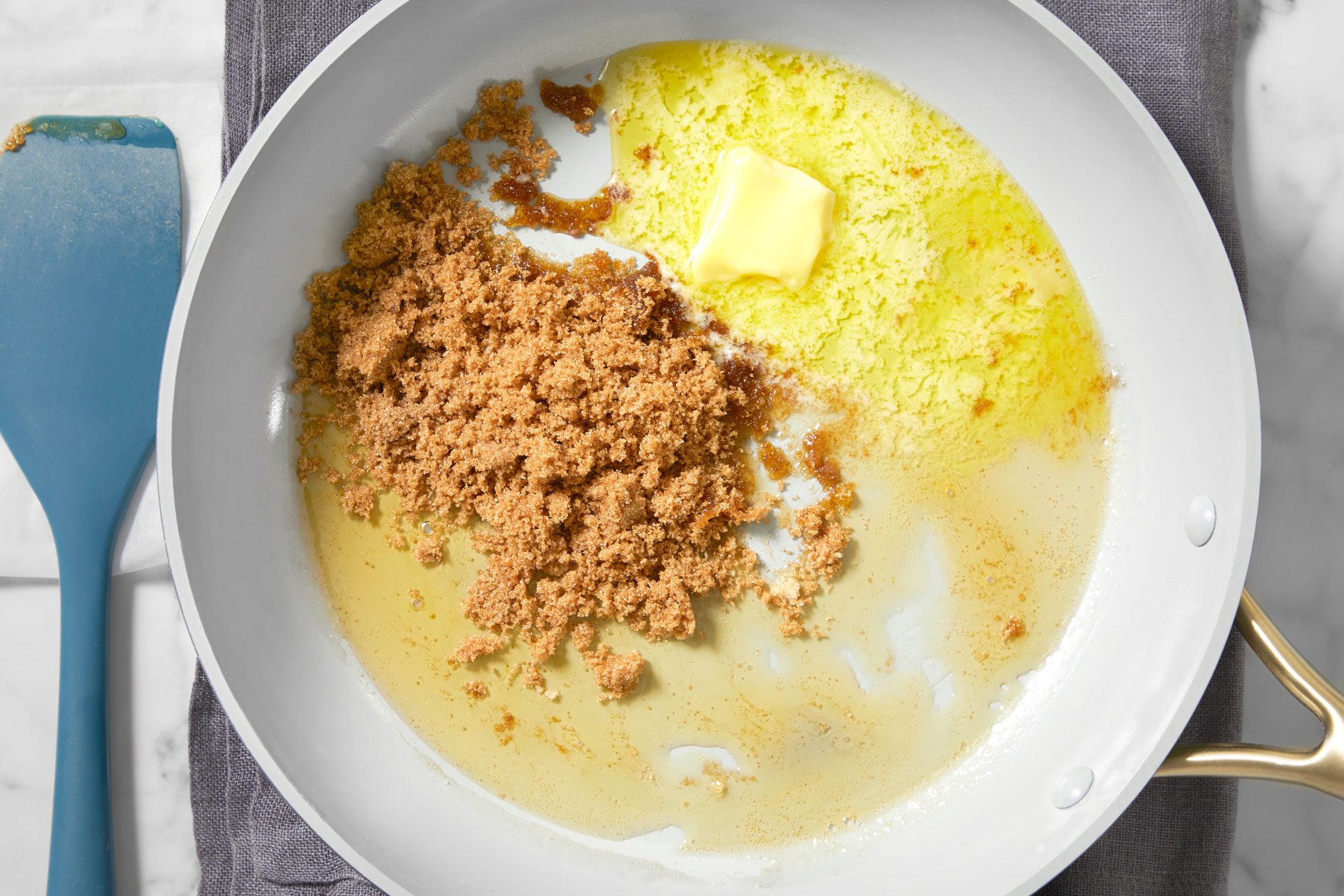 In same skillet, cook and stir brown sugar, honey and butter over medium-low heat until bubbly