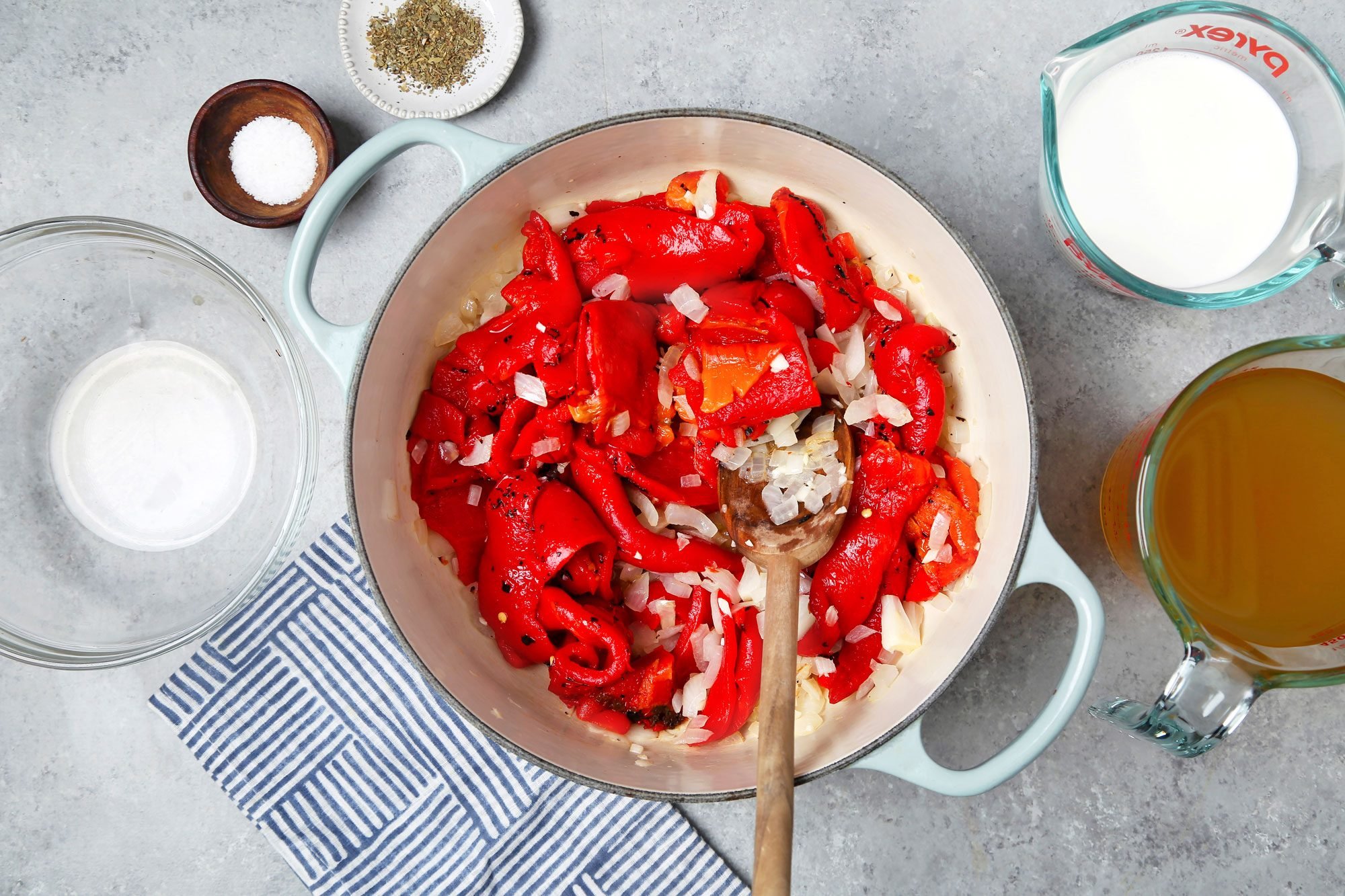 Ingredients sauteed in a dutch oven.
