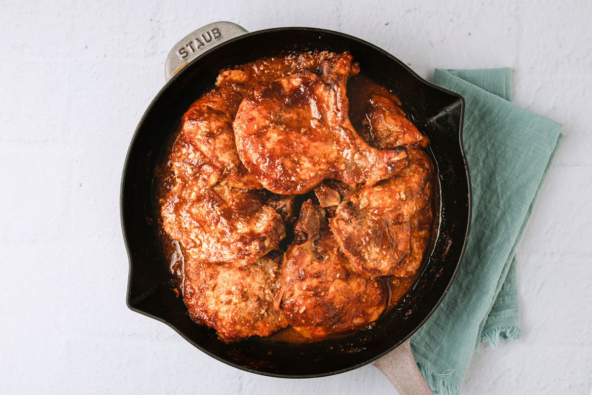 Barbecue Pork Chops in the Oven is ready in a Skillet