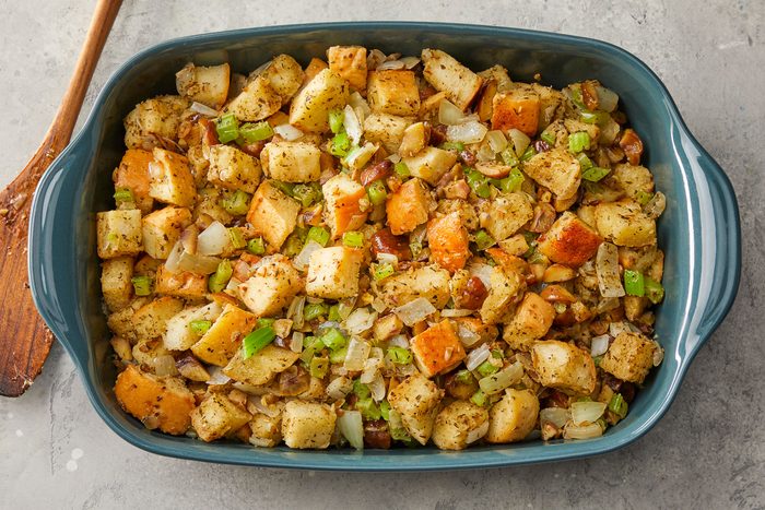Chestnut Stuffing in a baking dish