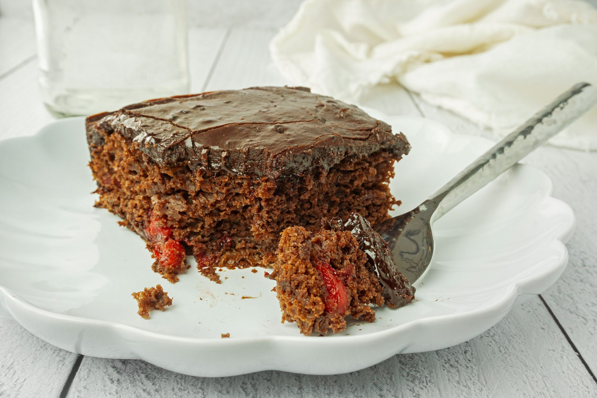 Coal Miners Chocolate Cake served in a plate with a fork
