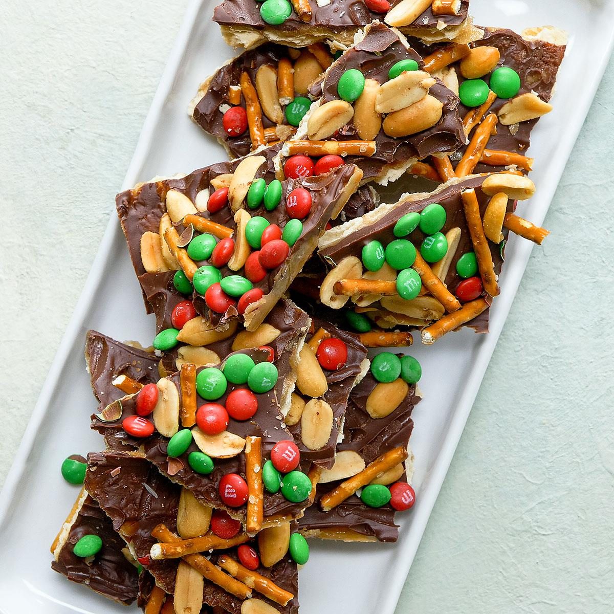 Chocolate, Peanut & Pretzel Toffee Crisps