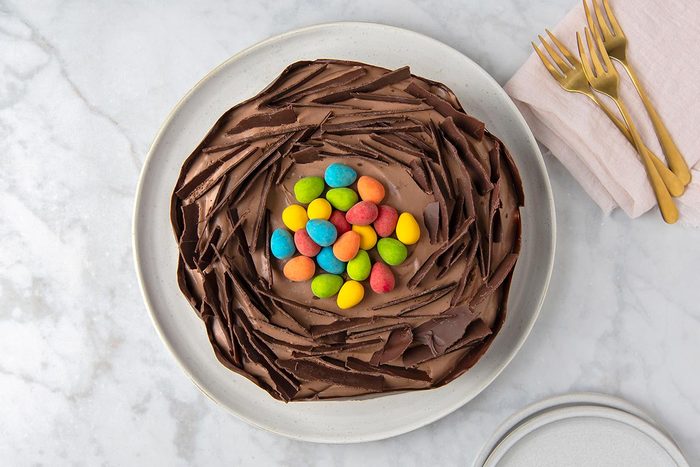 Easter Nest Torte with candy eggs in the center.
