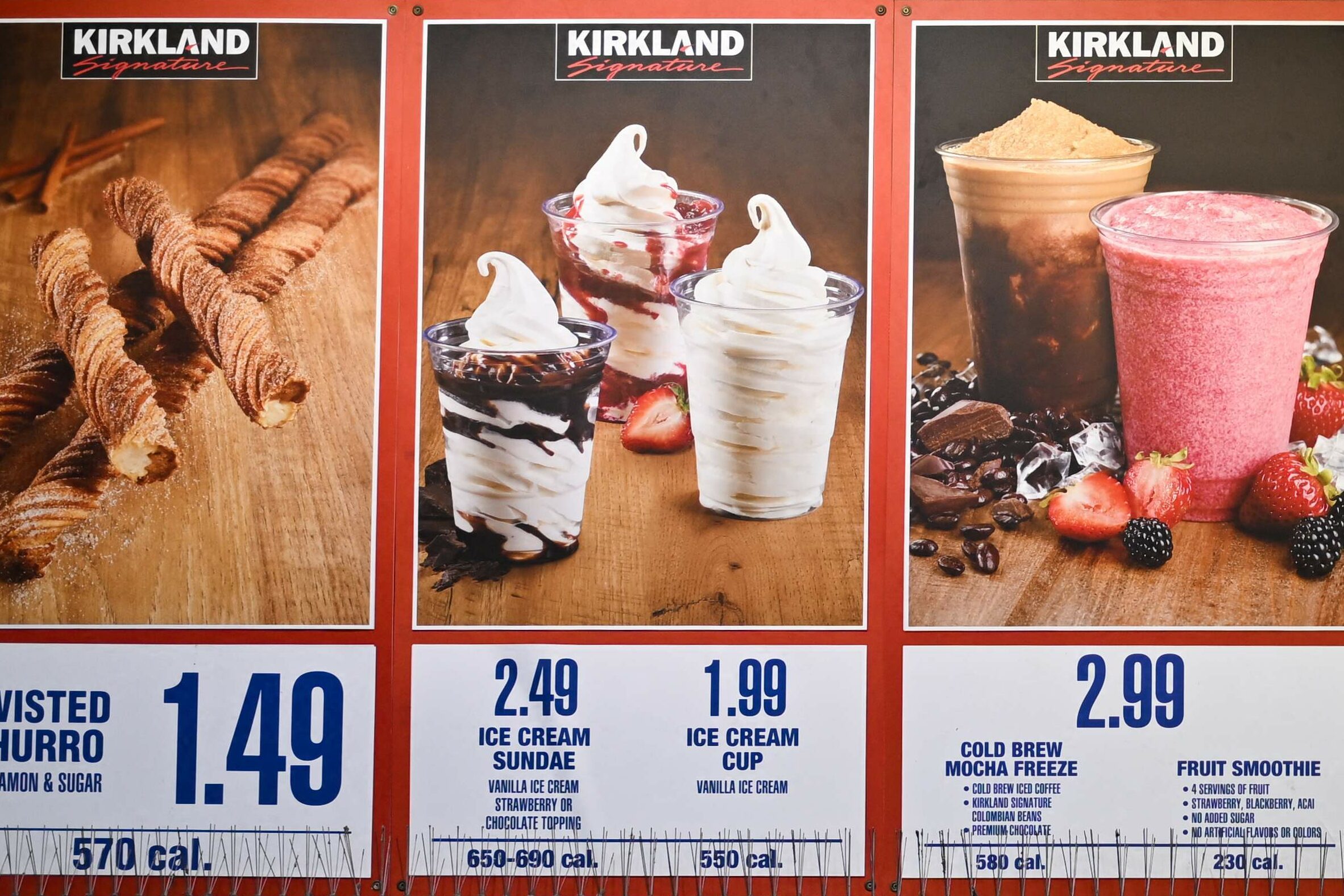 Costco food court menu containing ice cream sundaes