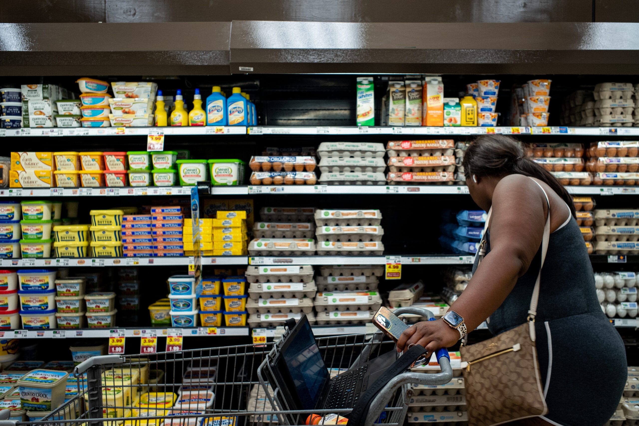 Customer shopping for eggs in a Kroger grocery store