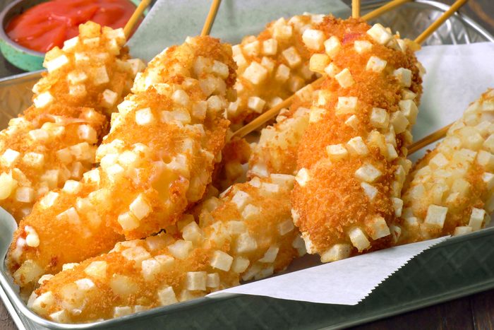 Korean Corn Dog with ketchup on side