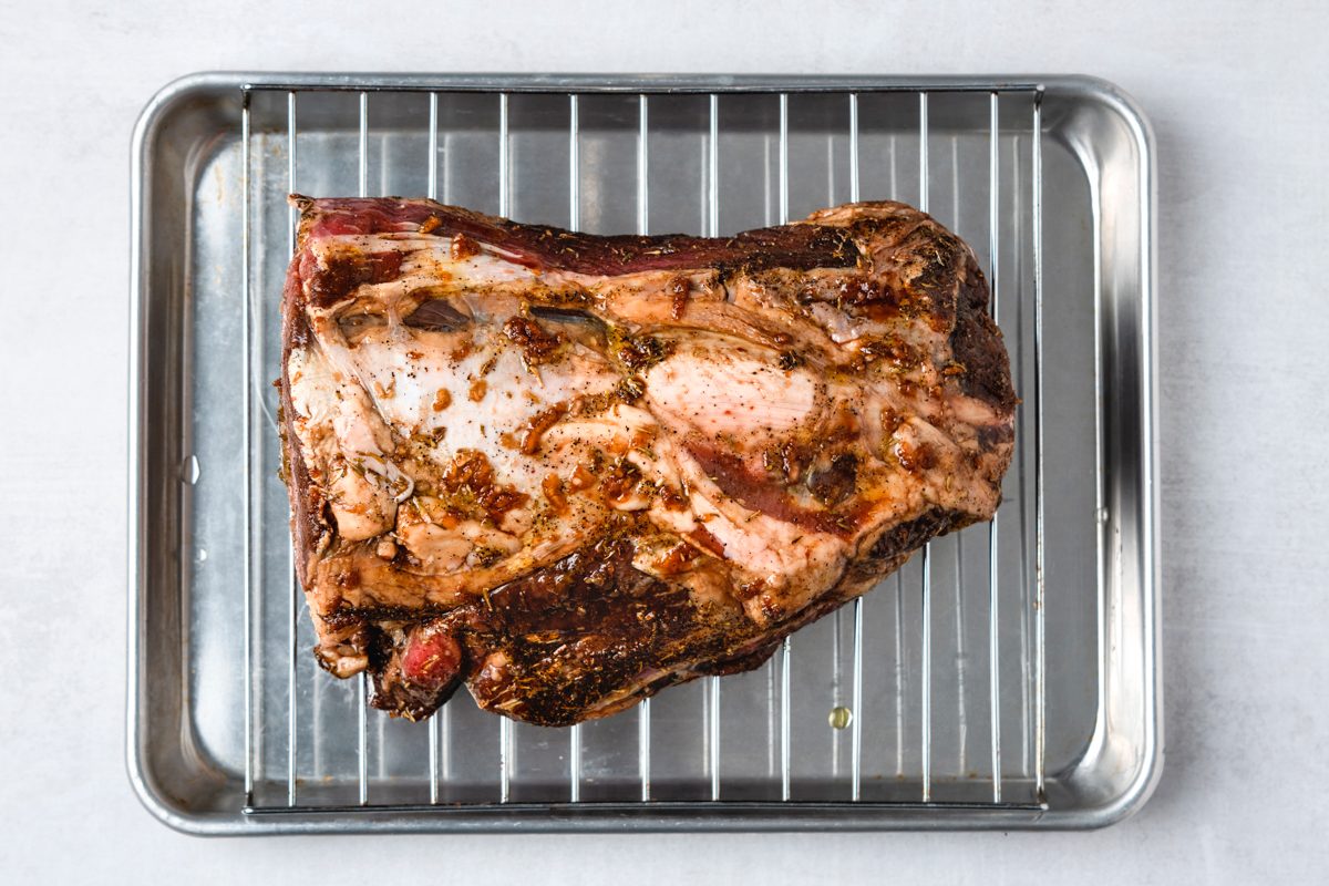 tenderloin on a rack in a shallow roasting pan.