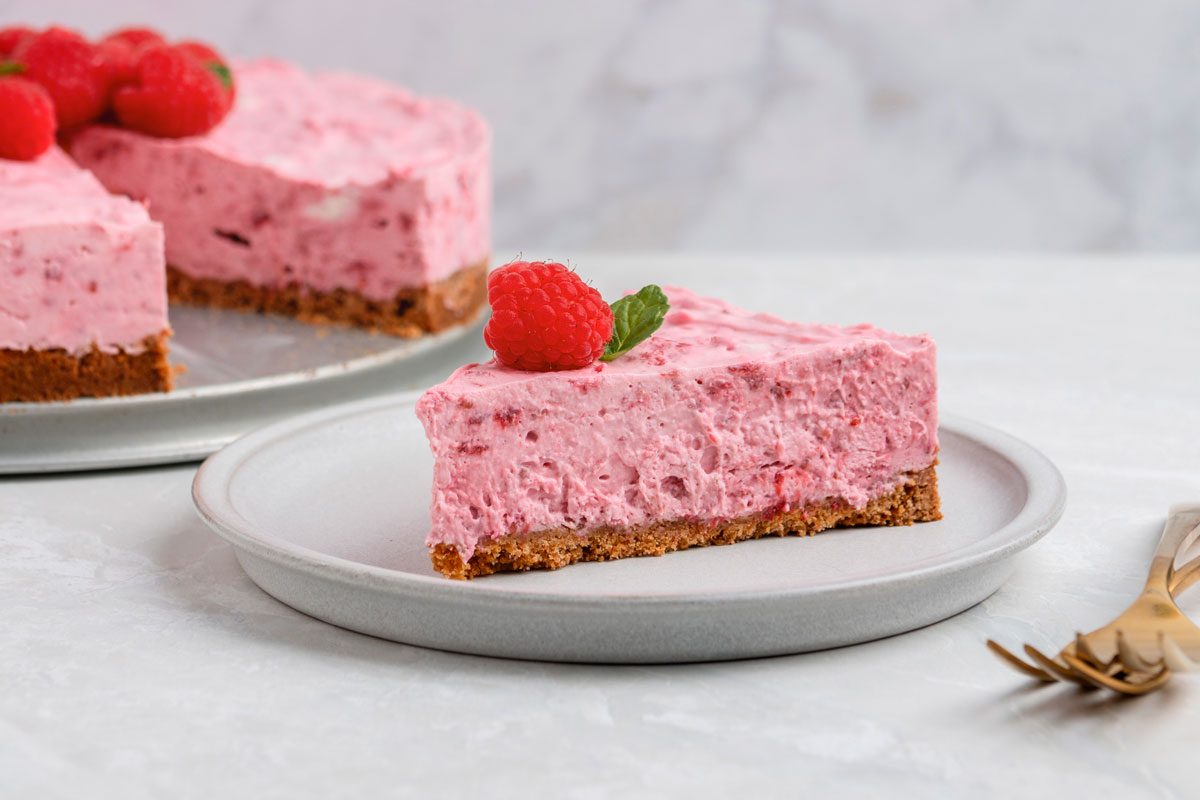 Raspberry Cream Cheese Dessert is ready and served in a Plate