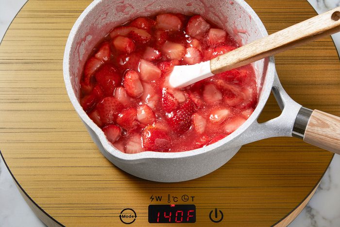 Making strawberry sauce for Strawberry Cheesecake Bars