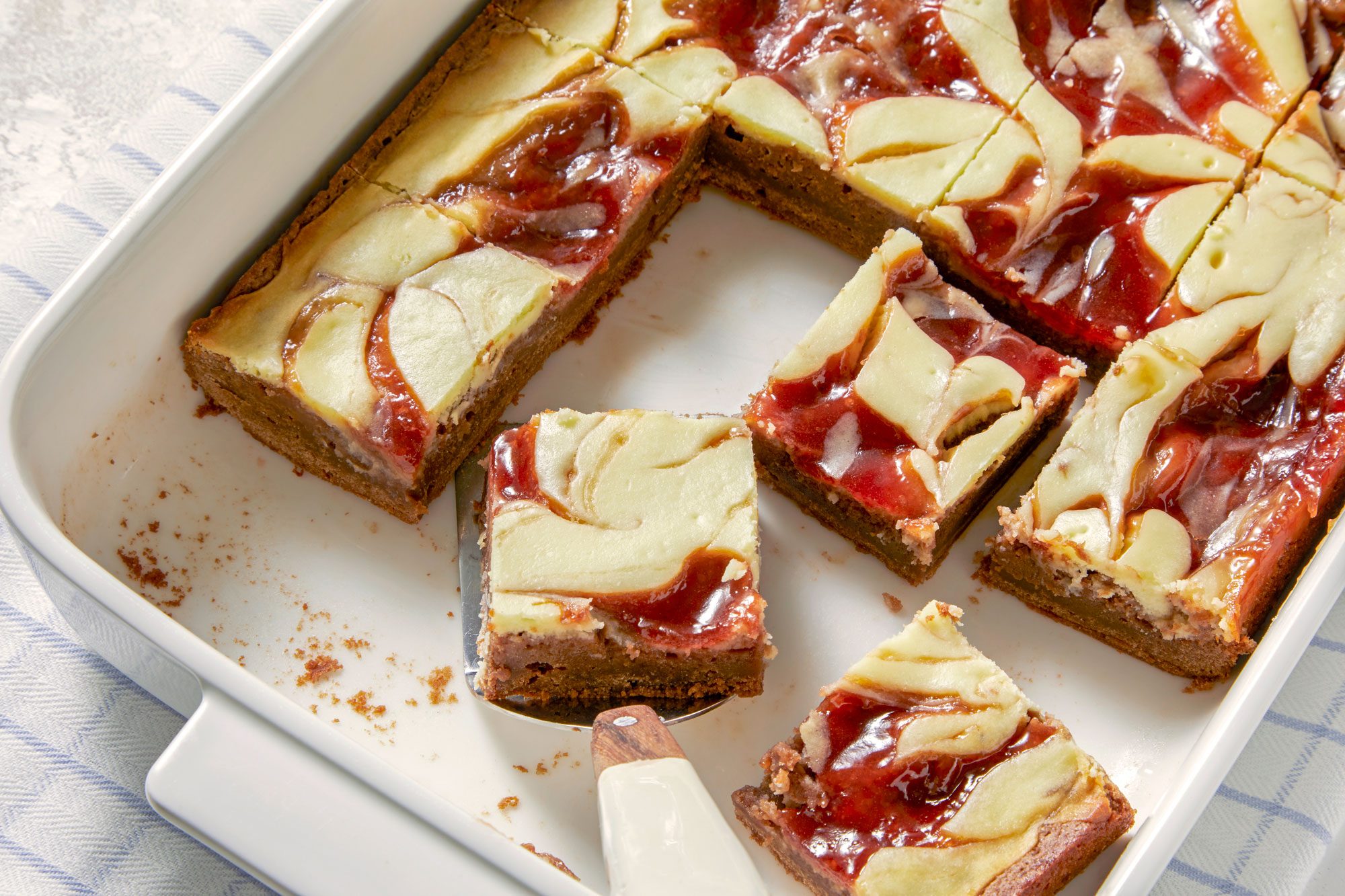 high angle shot of Strawberry Cheesecake brownies