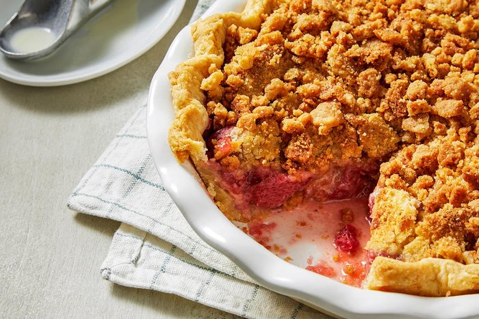 Strawberry Crumble Pie served on a plate
