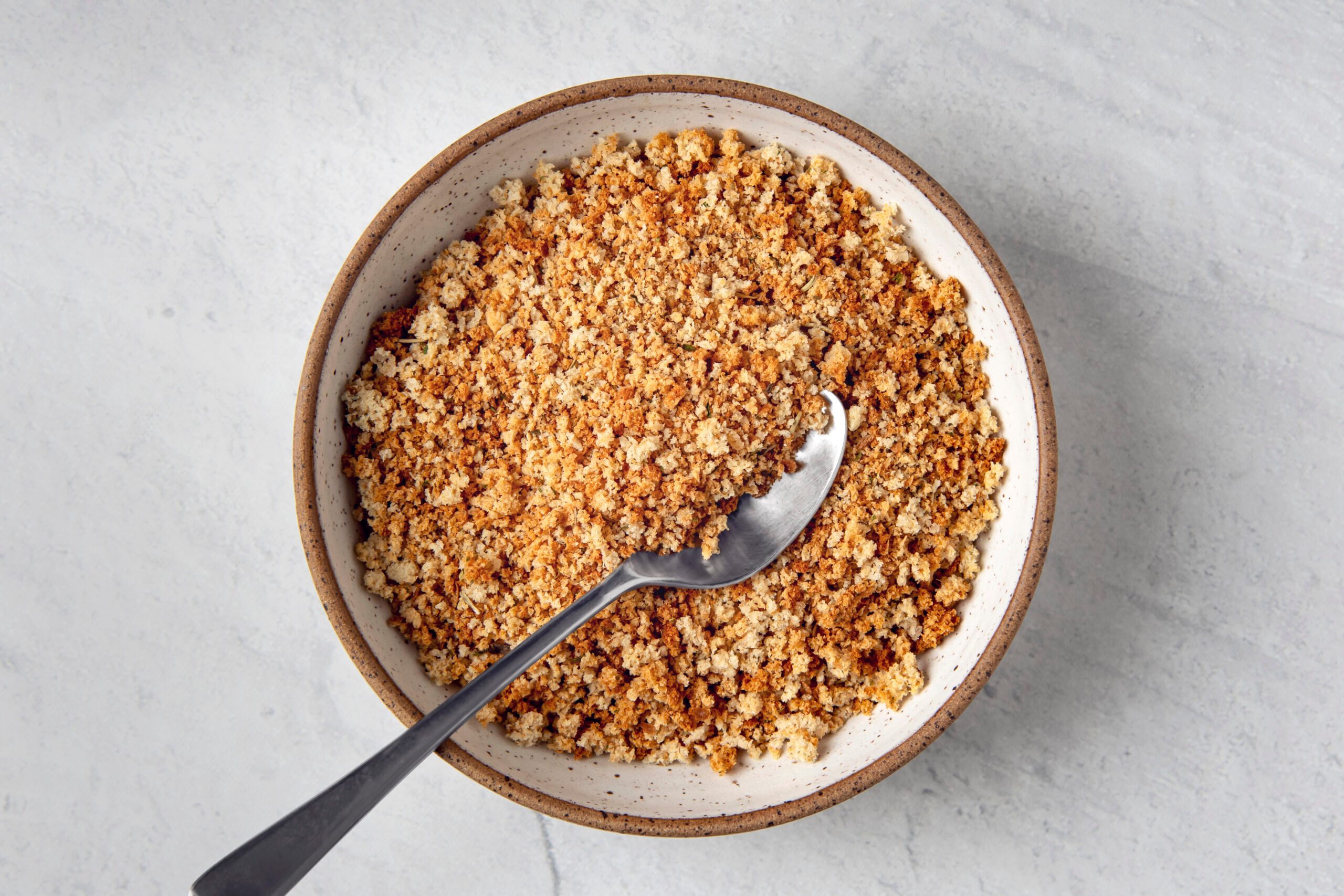 Overhead Shot Of Seasoned Bread Crumbs