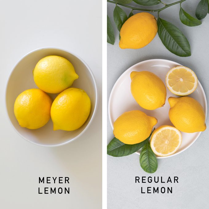 Meyer Lemons and Regular Lemons side by side