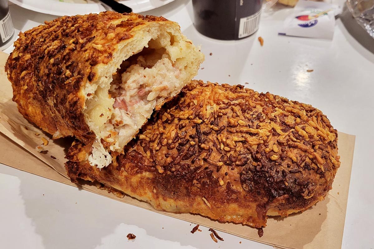 Chicken bake cut in half