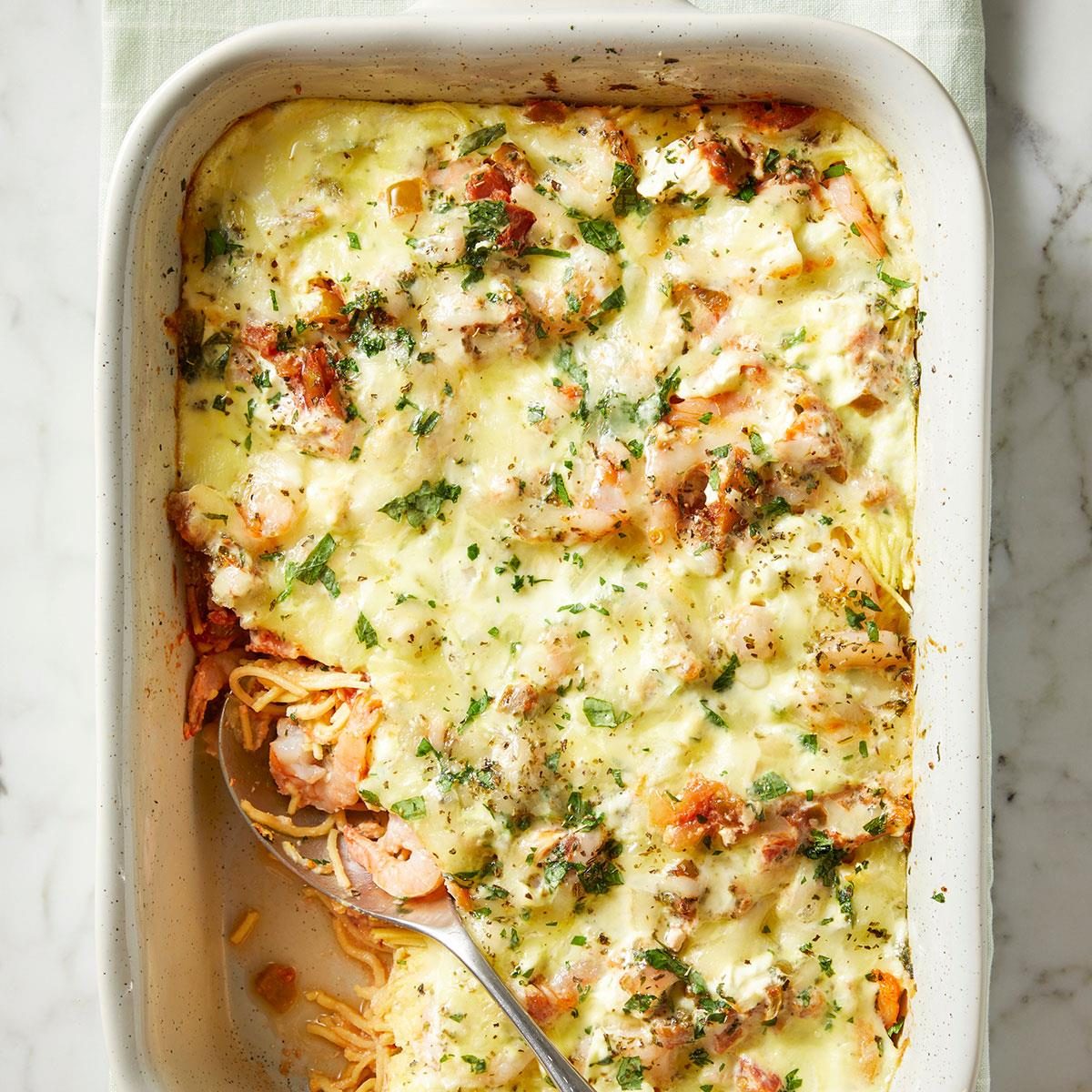 Angel Hair Pasta and Shrimp Bake