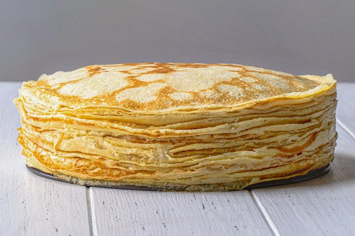 Crepe Cake stacked together, placed on a table