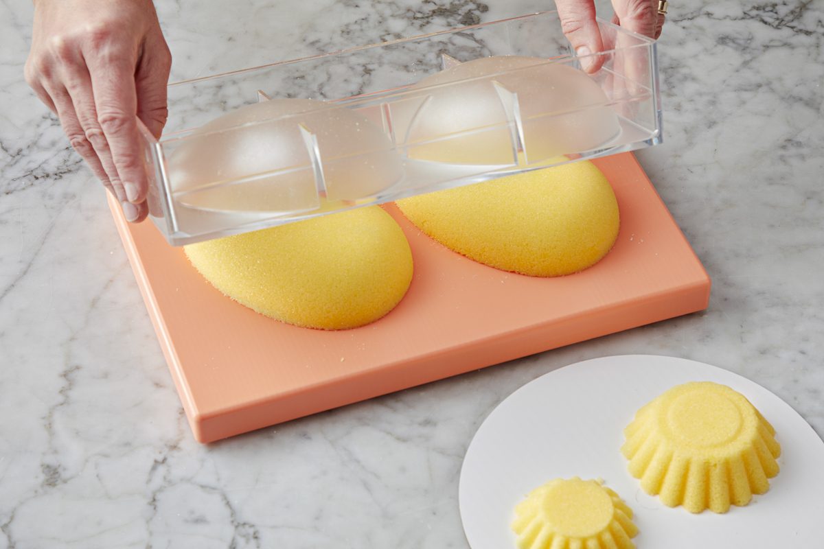 unmolding the eggs and tarts onto a work surface